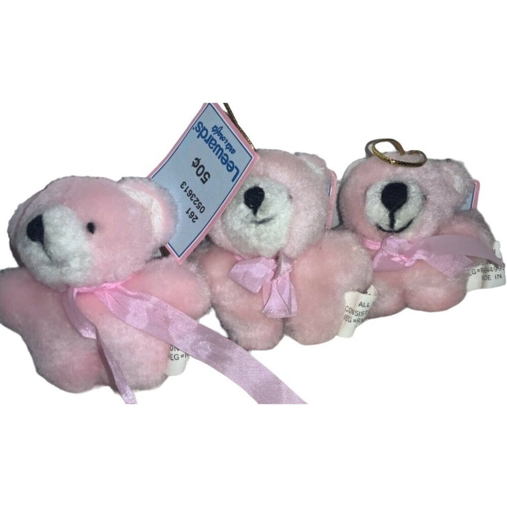 LeeWards 3 inch Pink Plush Vintage Teddy Bear Ornaments Set of 3
